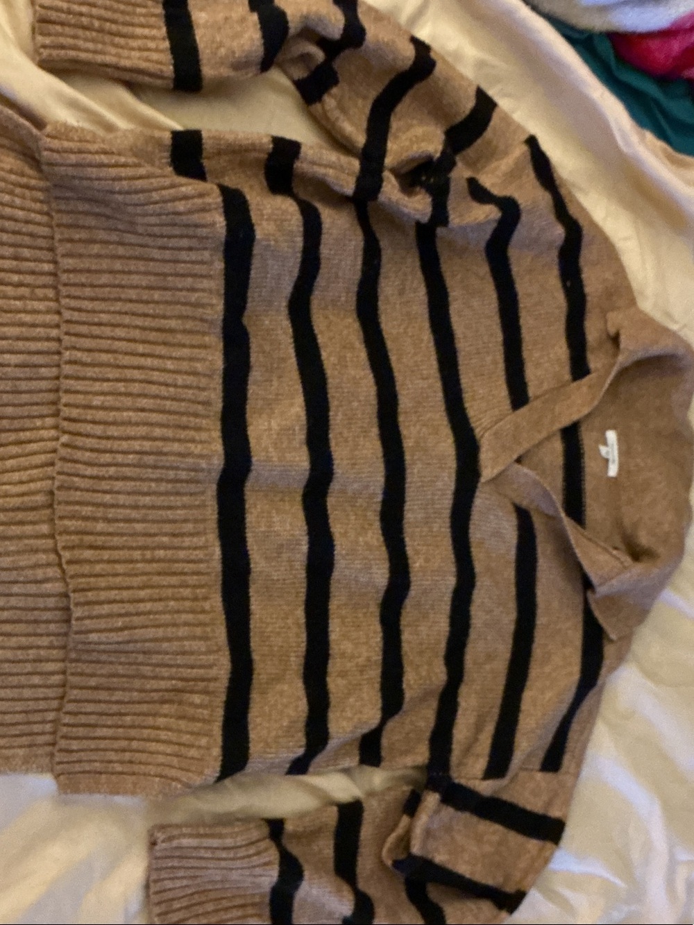 Maurices Brown V-Neck Sweater with Black Stripes